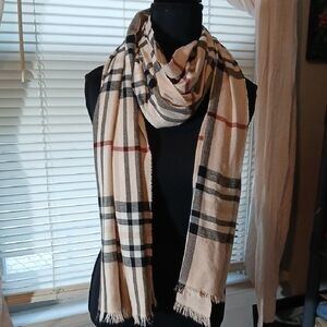 V. FRAAS Cashmink Beige Plaid Scarf Or Shawl Made In GERMANY.  European Style